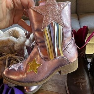 Kids Glitter Star Dream Pairs cowgirl Boots - Pink and Gold toddler 11